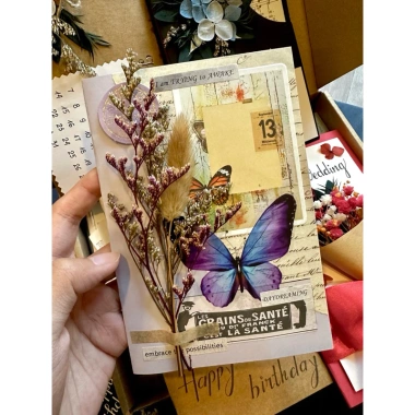 Thiệp Handmade hoa khô phong cách bullet journal vintage - Quà tặng ý nghĩa LaAn chỉ 40.000₫