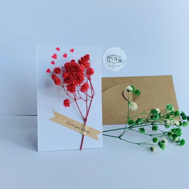 Thiệp hoa khô handmade tặng tình yêu kèm phong thư hoa baby màu ngẫu nhiên - 20.000₫