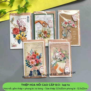 Thiệp hoa nổi 3D 8/3, kèm phong bì in họa tiết sắc nét, đa mẫu - VPP Diệp Lạc 2
