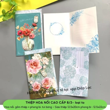 Thiệp hoa nổi 3D 8/3, kèm phong bì in họa tiết sắc nét, đa mẫu - VPP Diệp Lạc 5