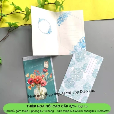 Thiệp hoa nổi 3D 8/3, kèm phong bì in họa tiết sắc nét, đa mẫu - VPP Diệp Lạc 7