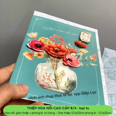 Thiệp hoa nổi 3D 8/3, kèm phong bì in họa tiết sắc nét, đa mẫu - VPP Diệp Lạc 8