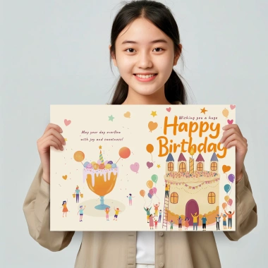 Thiệp sinh nhật hoạt hình Jumbo A4 kèm phong bì ngọc trai cho nhóm kinh doanh
