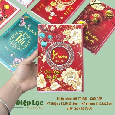 Thiệp Tết cao cấp size Đỏ chúc mừng năm mới kèm phong bì - Diệp Lạc, giá 24.030₫
