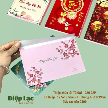 Thiệp Tết cao cấp size Đỏ chúc mừng năm mới kèm phong bì - Diệp Lạc, giá 24.030₫
