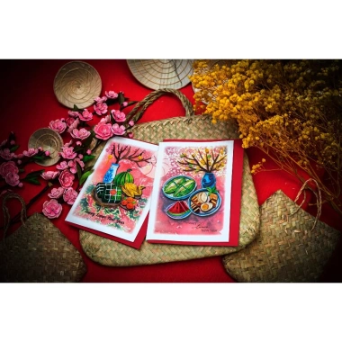 Thiệp Tết Giấy Xoắn Handmade 13x18 cm - Thiết kế độc đáo, giá chỉ 80.000 VNĐ