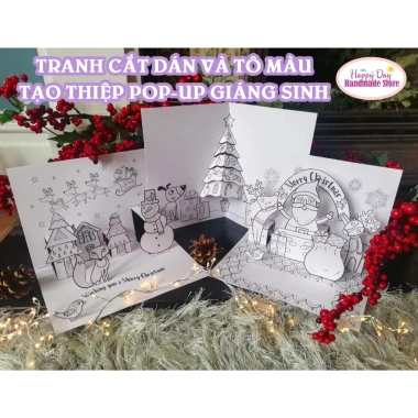 Thiệp Tranh Tô Màu Giáng Sinh Pop Up - Cắt Dán Sáng Tạo Cho Bé, Giá 25.000 VNĐ