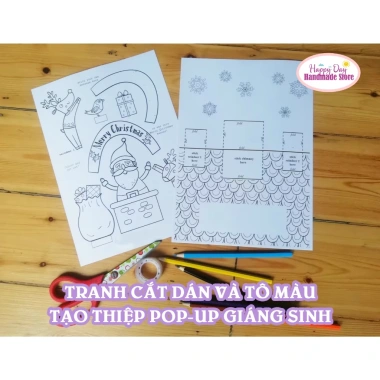 Thiệp Tranh Tô Màu Giáng Sinh Pop Up - Cắt Dán Sáng Tạo Cho Bé, Giá 25.000 VNĐ