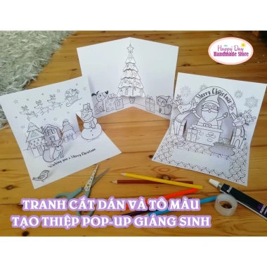 Thiệp Tranh Tô Màu Giáng Sinh Pop Up - Cắt Dán Sáng Tạo Cho Bé, Giá 25.000 VNĐ