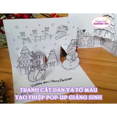 Thiệp Tranh Tô Màu Giáng Sinh Pop Up - Cắt Dán Sáng Tạo Cho Bé, Giá 25.000 VNĐ