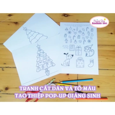 Thiệp Tranh Tô Màu Giáng Sinh Pop Up - Cắt Dán Sáng Tạo Cho Bé, Giá 25.000 VNĐ
