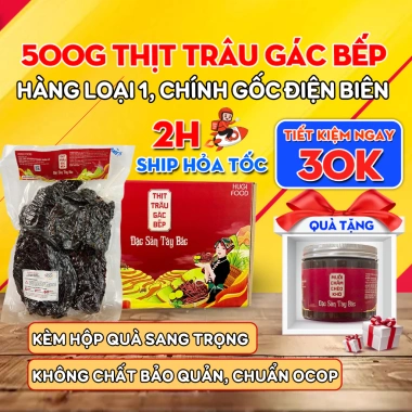 Thịt trâu gác bếp Tây Bắc HUGI FOOD OCOP 500g Điện Biên, hộp quà Tết 450.000₫ 10