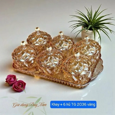 Thố Thuỷ Tinh Pha Lê Mạ Vàng Đựng Bánh Mứt, Kẹo, Hạt Dưa - Loại To Mẫu Mới 2