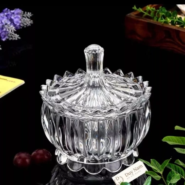 Thố Thuỷ Tinh Pha Lê Mạ Vàng Đựng Bánh Mứt, Kẹo, Hạt Dưa - Loại To Mẫu Mới 6