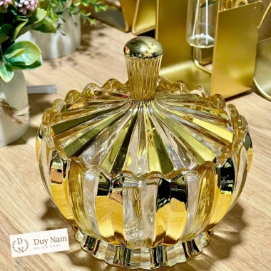 Thố Thuỷ Tinh Pha Lê Mạ Vàng Đựng Bánh Mứt, Kẹo, Hạt Dưa - Loại To Mẫu Mới 8