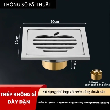 Thoát Sàn Nhà Tắm INOX 12x12cm TS05 Ngăn Mùi Chống Côn Trùng - Giá 152.000đ