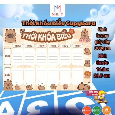 Thời Khóa Biểu A5 Giấy Cứng 300gsm Lịch Học Cute Brain Got Labubu Capybara Học Sinh và Sinh Viên