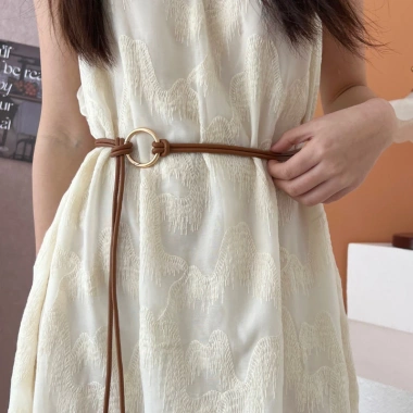 Thời Trang Nút Tròn PU Mỏng Dây Da Nữ Vòng Tròn Thắt Nút Trang Trí Eo Trắng Kaki 3