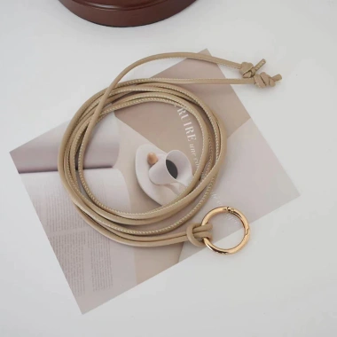 Thời Trang Nút Tròn PU Mỏng Dây Da Nữ Vòng Tròn Thắt Nút Trang Trí Eo Trắng Kaki 9