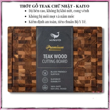 Thớt Gỗ Teak KAIYO Chữ Nhật Cao Cấp - Không Khô Nứt, Không Cong Vênh, Giá 275k 2