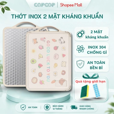 Thớt inox 304 kháng khuẩn 2 mặt COPCOP Mặt nhựa lúa mạch + inox, chỉ 300.000VND