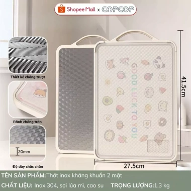 Thớt inox 304 kháng khuẩn 2 mặt COPCOP Mặt nhựa lúa mạch + inox, chỉ 300.000VND