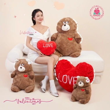 Thú bông gấu trái tim đỏ 2in1 - Quà tặng Valentine & 8/3, lông xù cao cấp, giá ưu đãi 160k