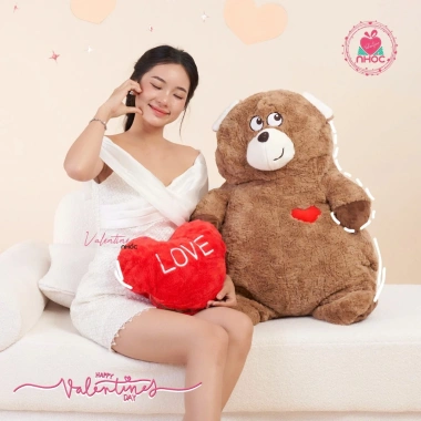 Thú bông gấu trái tim đỏ 2in1 - Quà tặng Valentine & 8/3, lông xù cao cấp, giá ưu đãi 160k