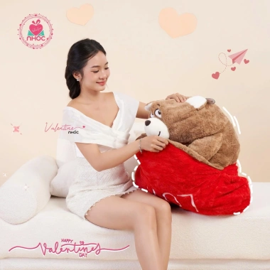 Thú bông gấu trái tim đỏ 2in1 - Quà tặng Valentine & 8/3, lông xù cao cấp, giá ưu đãi 160k