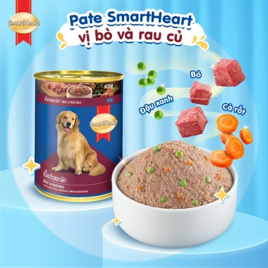 Thức ăn cho chó SmartHeart Pate 400g vị bò rau củ - Giá 200.000₫ giảm 48.000₫ 6 Thức ăn cho chó SmartHeart Pate 400g vị bò rau củ - Giá 200.000₫ giảm 48.000₫ 6