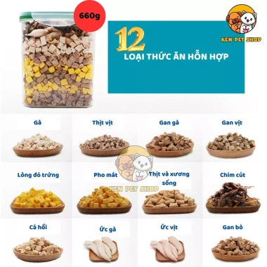 Thức ăn mèo hộp gà, viên thịt, đông khô sấy - Mix đa dạng, giảm giá 18% chỉ 82.000₫ 2