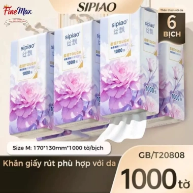 Thùng 10 Bịch Giấy Ăn Rút Treo Tường SIPIAO Hoa Tím 4 Lớp 1.000 Tờ + 4 Móc