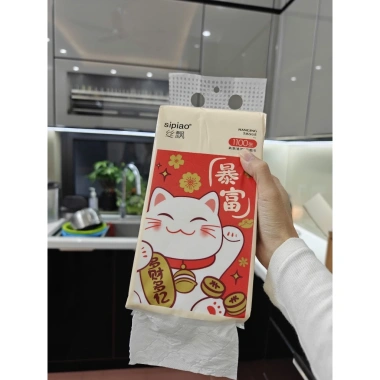 Thùng 10 Bịch Giấy Ăn Rút Treo Tường SIPIAO Hoa Tím 4 Lớp 1.000 Tờ + 4 Móc