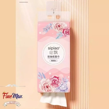 Thùng 10 Bịch Giấy Ăn Rút Treo Tường SIPIAO Hoa Tím 4 Lớp 1.000 Tờ + 4 Móc