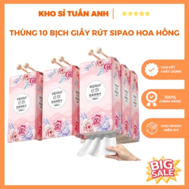 Thùng 10 Bịch Giấy Rút SIPAO Hoa Hồng 4 Lớp Có Móc Treo Siêu Tiện Lợi Giá 75.000đ