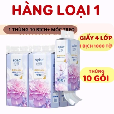 Thùng 10 bịch giấy treo đa năng SIPIAO Hoa Mẫu Đơn, khăn rút 4 lớp 1.000 tờ/bịch - 65.000 VND
