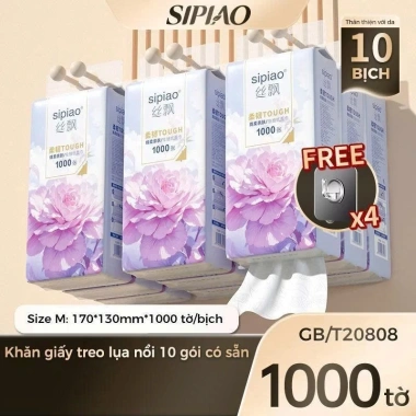 Thùng 10 bịch giấy treo đa năng SIPIAO Hoa Mẫu Đơn, khăn rút 4 lớp 1.000 tờ/bịch - 65.000 VND 9 Thùng 10 bịch giấy treo đa năng SIPIAO Hoa Mẫu Đơn, khăn rút 4 lớp 1.000 tờ/bịch - 65.000 VND 9