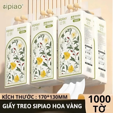 Thùng 10 Bịch Giấy Treo Đa Năng SIPIAO Hoa Vàng 4 Lớp 1.000 Tờ Loại 1, Tặng Móc Treo - Giá chỉ 125.000₫