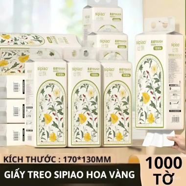 Thùng 10 Bịch Giấy Treo Đa Năng SIPIAO Hoa Vàng 4 Lớp 1.000 Tờ Loại 1, Tặng Móc Treo - Giá chỉ 125.000₫