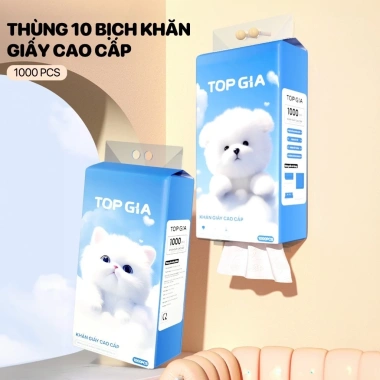 Thùng 10 bịch giấy treo đa năng TopGia – Khăn rút 4 lớp 1.000 tờ, tặng 3 móc treo, giá 169.000₫