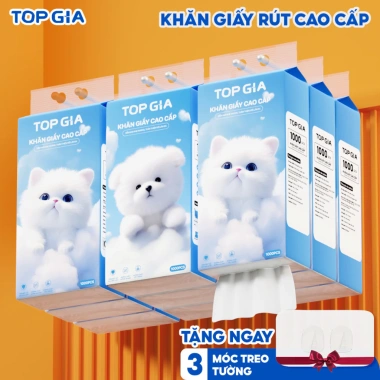 Thùng 10 bịch giấy treo đa năng TopGia – Khăn rút 4 lớp 1.000 tờ, tặng 3 móc treo, giá 169.000₫