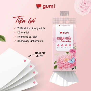 Thùng 10 bịch khăn giấy Gumi 4 lớp mềm mịn, bột gỗ tự nhiên, an toàn, tặng 3 móc treo – 207.000 VND 4