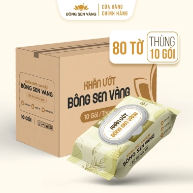 Thùng 10 Gói Khăn ướt 80 Tờ Bông Sen Vàng không cồn, kháng khuẩn, đa năng - Giá chỉ 150.000 VND
