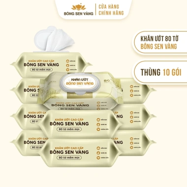 Thùng 10 Gói Khăn ướt 80 Tờ Bông Sen Vàng không cồn, kháng khuẩn, đa năng - Giá chỉ 150.000 VND 2 Thùng 10 Gói Khăn ướt 80 Tờ Bông Sen Vàng không cồn, kháng khuẩn, đa năng - Giá chỉ 150.000 VND 2