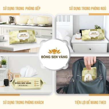 Thùng 10 Gói Khăn ướt 80 Tờ Bông Sen Vàng không cồn, kháng khuẩn, đa năng - Giá chỉ 150.000 VND
