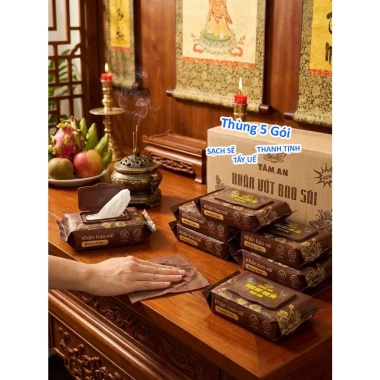 Thùng 10 Gói Khăn Ướt Bao Sái Ban Thờ Phúc An 80 Tờ Hưng Vị Trầm - Giá 60.000đ
