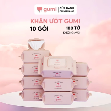 Thùng 10 gói khăn ướt Gumi không mùi, không cồn, không parabens cho bé giá 212.000₫