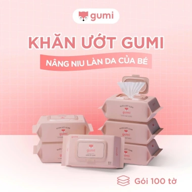 Thùng 10 gói khăn ướt Gumi không mùi, không cồn, không parabens cho bé giá 212.000₫