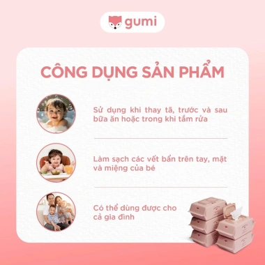 Thùng 10 gói khăn ướt Gumi không mùi, không cồn, không parabens cho bé giá 212.000₫ 6 Thùng 10 gói khăn ướt Gumi không mùi, không cồn, không parabens cho bé giá 212.000₫ 6