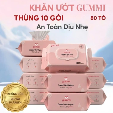 Thùng 10 gói khăn ướt Gummi 80 tờ không cồn, không parabens cho bé - 55.000 VND